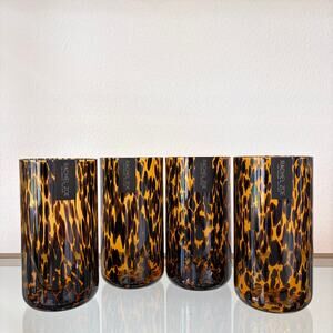 Rachel Zoe Tortoise Shell Highball Glasses Set of 4 Chic Barware NEW